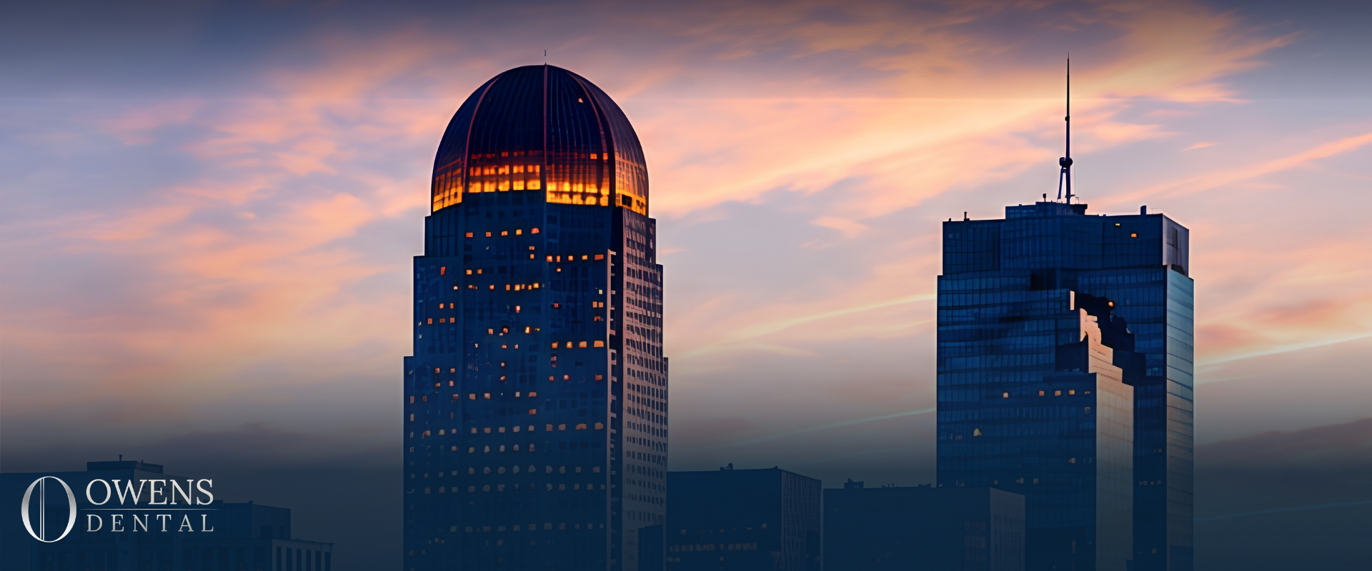 Winston-Salem skyline at sunset — Owens Dental